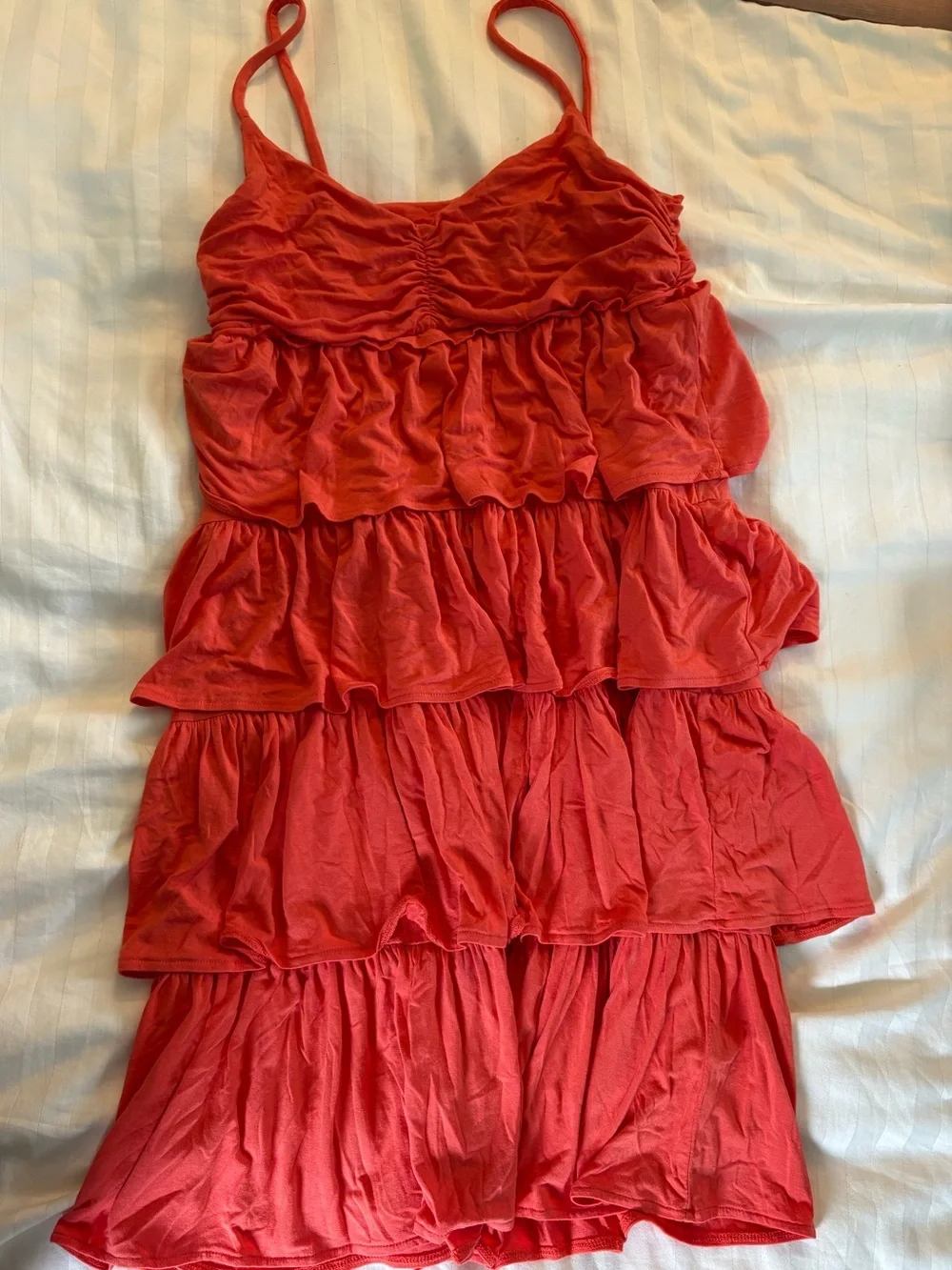 J. Crew Coral Red Tiered Spaghetti Strap Dress